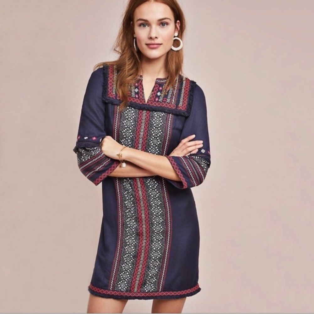 Anthropologie Akemi Kin Tessa Boho Embroidered Tunic Dress